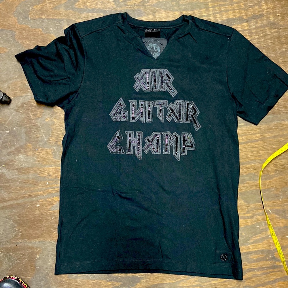 John Richmond beaded AIR GUITAR CHAMP t-shirt med-lg